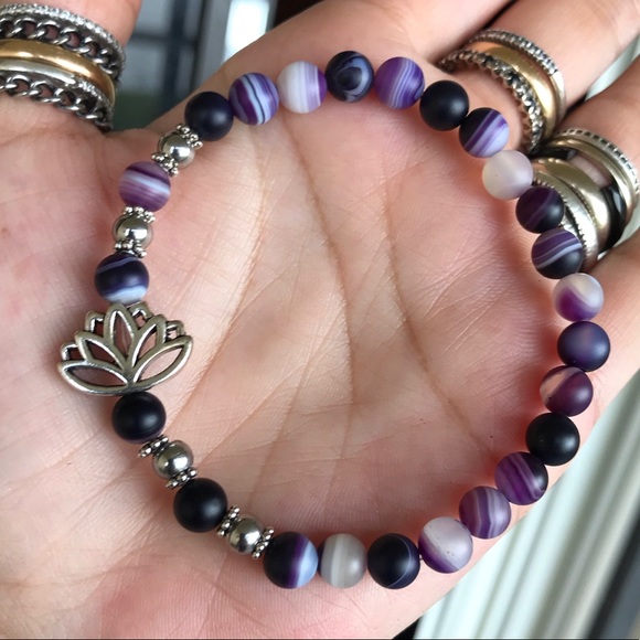 Silverskylight Jewelry - Purple agate silver plated lotus flower bracelet